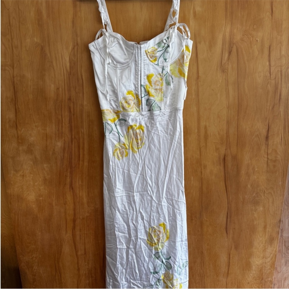 For Love And Lemons White Maxi Dress With Yellow Floral Design View 4
